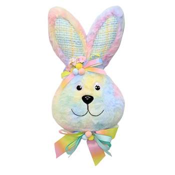 Easter Hanging Bunny Head With Bow  -  One Bunny Wall Decor 14.5 Inches -  Rabbit Tie-Dyed Fabric  -  0808757  -  Polyester  -  Multicolored