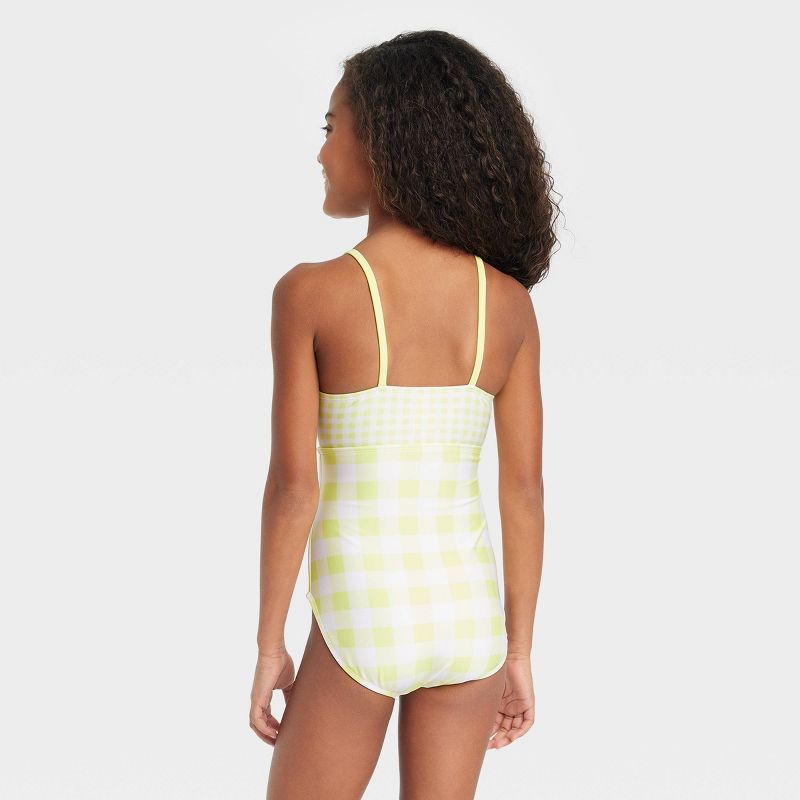 Girls' Gingham Check One Piece Swimsuit - Cat & Jack™ Green, 4 of 5