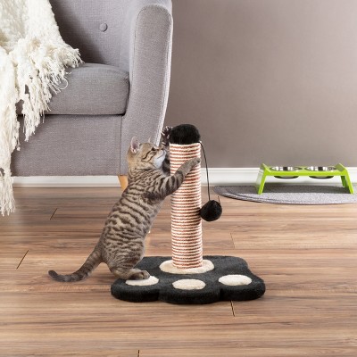 Pet Adobe Sisal Cat Scratching Post With Hanging Toy Ball for Interactive Play - Black and Tan