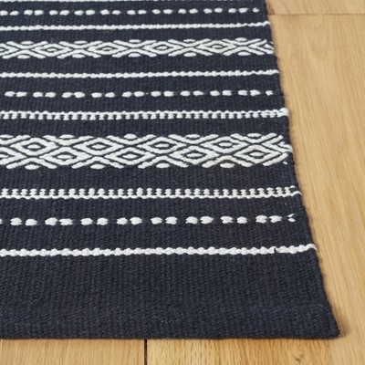Black and White Handwoven Wool Kilim 4' x 6' Area Rug