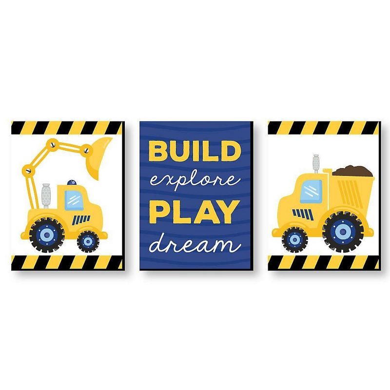 Big Dot of Happiness Construction Truck - Baby Boy Nursery Wall Art and Kids Room Decorations - Gift Ideas - 7.5 x 10 inches - Set of 3 Prints, 1 of 8