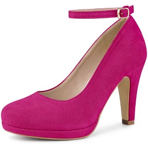 Perphy Women's Ankle Strap Round Toe Stiletto Heels Mary Jane Pumps - 1 of 3