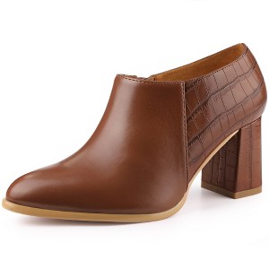 Allegra K Women's Pointy Toe Patchwork Chunky Heels Oxford Ankle Booties - 1 of 4