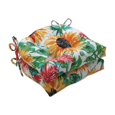 2pc Outdoor/Indoor Large Chair Pad Set Sunflowers Sunburst Yellow - Pillow Perfect