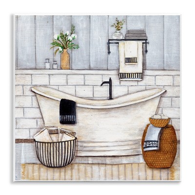 Stupell Industries Bathroom Farmhouse Style Tub, 12" x 12"