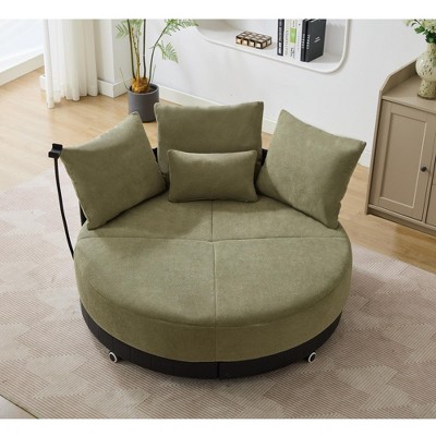 52.75'' Oversized Round 360° Swivel Sofa Chair, Couples Chair, Adjustable Phone Stand, Rotating Pulley, Anti-Wrinkle Fabric
