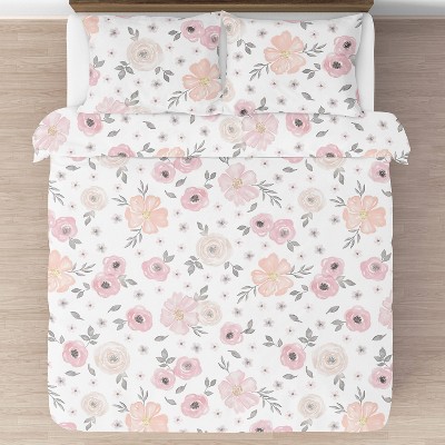Blush Pink and Gray Floral Microfiber Full Comforter Set