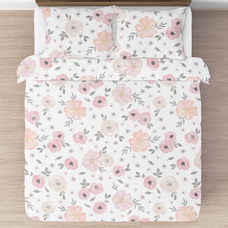 3pc Watercolor Floral Full/Queen Kids&#39; Comforter Bedding Set Pink and Gray - Sweet Jojo Designs, 5 of 11
