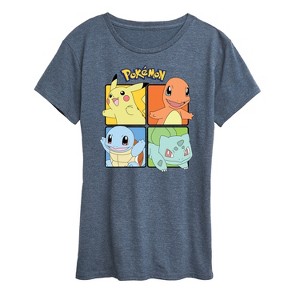 Women's - Pokémon - Pikachu Charmander Bulbasaur Squirtle Square Short Sleeve Graphic T-Shirt - 1 of 4