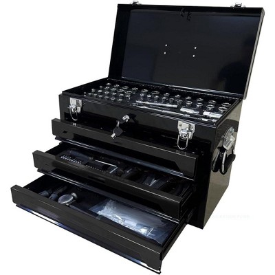 3 Drawers Tool Box with Tool Set, Portable Tool Chest Organizer with 439-Piece Tool Set, Metal Toolbox with Ball-Bearing Drawer Slides