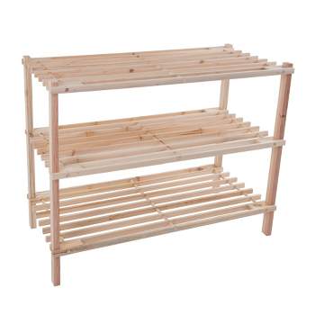 Hastings Home 3-Tier Wooden Shoe Rack - Organizes Up to 9-Pairs - Light Woodgrain
