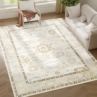 HOMCOM 8x10 Area Rug, Boho Machine Washable Area Rug for High Traffic Areas in Living Room, Bedroom, Dining Room, Kitchen, Blue