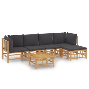 vidaXL Outdoor Bamboo Patio Lounge Set, 6-Piece with Comfortable Dark Gray Cushions, Versatile Modular Design, Ideal for Garden, Patio & Poolside - 1 of 4