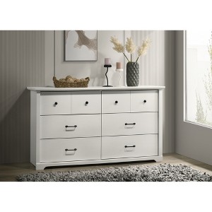 57" PU Paper Lamination 6-Drawer Dressers with Black Metal Handles and Tip-Over Restraint - 1 of 4