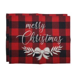 Unique Bargains Christmas Place Mats Linen Red Black White 13"x17.7" 2Pcs - 1 of 4