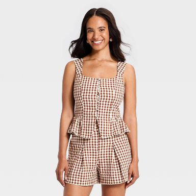 Women's Button-Front Tank Top - A New Day™ Brown Gingham XS