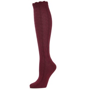 Memoi Cable-Knit Cotton Blend Knee High Socks Tawny Port One Size - 1 of 2