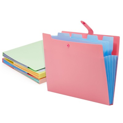 Pipilo Press 4 Pack 5-Pocket Expanding File Folders with Snap Closure, Label Stickers, 4 Colors