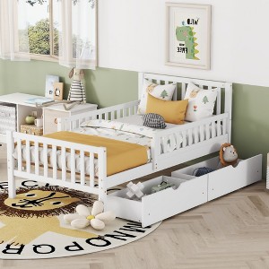 NicBex Twin/Full Wood Platform Bed Frame with 2 Storage Drawers for Kids,Platform Bed Frame with Guardrails on Both Sides for Kids/Boys/Girls - 1 of 4