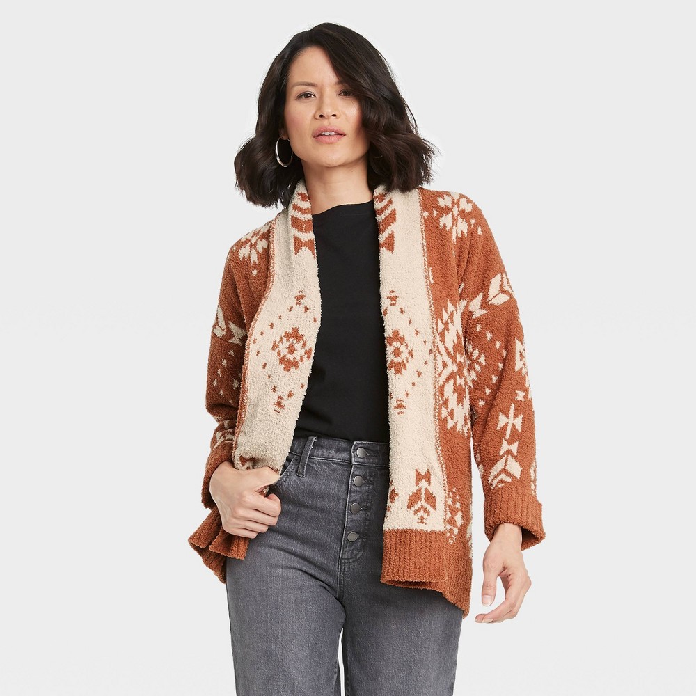 Women's Geometric Print Cardigan - Knox Rose Brown Size XXL 