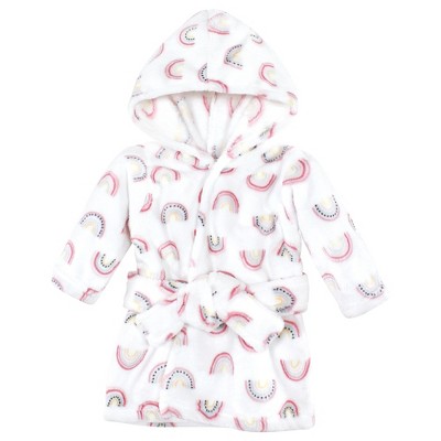 Hudson Baby Infant Girl Plush Animal Face Bathrobe, Modern Rainbow, 0-9 Months