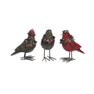 Transpac Set of 3 Colorful Ornate Resin Christmas Bird Figurines Decorative Tabletop Mantel Holiday Decor Gift - 1 of 1
