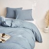 Striped Cotton Duvet Cover Set, 100 Washed Cotton Textured Percale Bedding, Set of 3, Denim Blue, Queen Size - 4 of 4