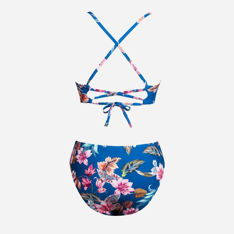 Women's Floral U-Wire Back Tie Top & Ruched Mid Rise Hipster Bikini Set Swimsuit - Cupshe, 4 of 8