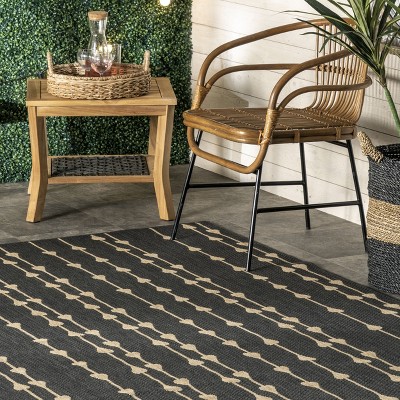 Charcoal Synthetic Reversible Rectangular Indoor/Outdoor Rug
