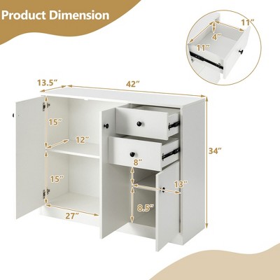 White Engineered Wood Buffet Cabinet with Adjustable Shelves and Drawers