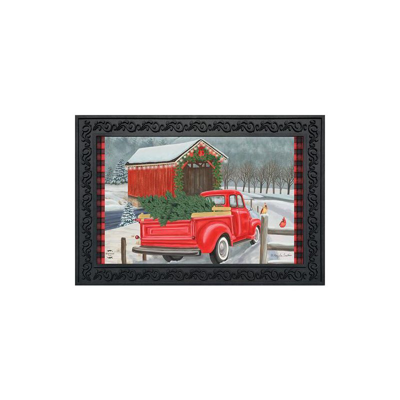 Briarwood Lane Festive Covered Bridge Christmas Doormat Red Pickup Truck Indoor Outdoor 30" x 18", 2 of 5