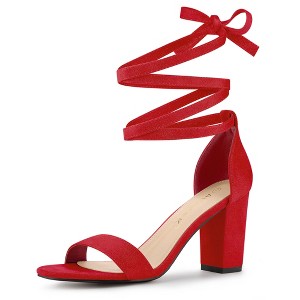 Allegra K Women's Open Toe Lace Up Ankle Strap Chunky Heel Sandals - 1 of 4