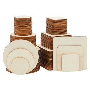 Bright Creations 130 Pack Unfinished Wood Squares and Circles Cutout Tiles for Crafts, Wood Burning, 3 Sizes - 1 of 4