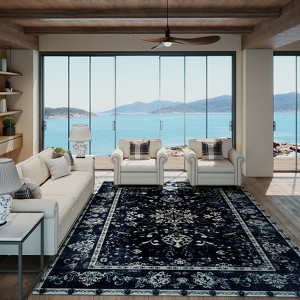 5x7 Washable Abstract Print Multi-Color Area Rug, Thin Distressed Non-Slip Carpet for Living Room Bedroom, Home Decor - 1 of 4