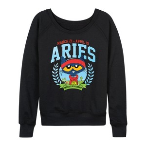 Women's - Pete the Cat - Aries -Kids Women's French Terry Pullover Lightweight French Terry Wide Neck Long Sleeve Shirt - 1 of 4