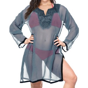 LA LEELA Women's Summer Vacation Beachwear Short Mini Beach Dress Bathing Suits Swimwear Swimsuit Cover Ups - 1 of 4