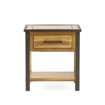 Luna Acacia Wood One Drawer End Table: Storage, Square Design - Christopher Knight Home