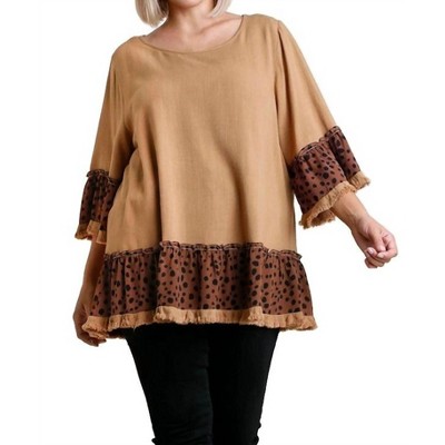 Women's Spotted Bell Sleeve Frayed Top - umgee