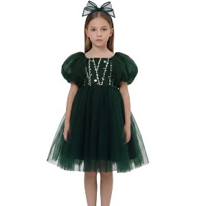 2Bunnies Girls' 12M-9Y Beaded Sequin Embellished Tulle Holiday Princess Dress Green 3-4 Years