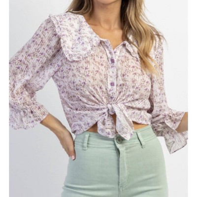 Women's FLEUR SMOCKED RUFFLED CUFF TOP - SANS SOUCI