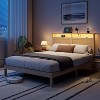 Queen Size Bed Frame Rattan Headboard with LED Lights and Charging Station Boho Bedframe with Storage Shelf and Under Bed Storage Solid Wood Support - 2 of 4