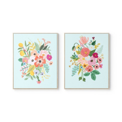 Rifle Paper Co. x Target 24"x30" Garden Party Framed Canvas Wall Art Set of 2: Nature Digital Art, Teal Green, D Ring Mount - image 1 of 4