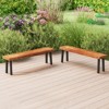 Tangkula Outdoor Acacia Wood Benches Set of 2 w/ Slatted Top & Flared Metal Legs - 4 of 4