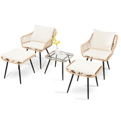 5 Piece Patio Bistro Set With Ottoman, Outdoor Wicker Furniture Sets For  Apartment Balcony, Rattan Table And Chairs Set-Cuddlewood