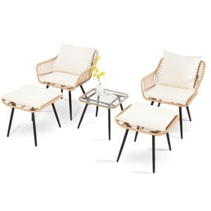 5 Piece Patio Bistro Set With Ottoman, Outdoor Wicker Furniture Sets For  Apartment Balcony, Rattan Table And Chairs Set-Cuddlewood - 1 of 4