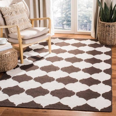 Brown and Ivory Geometric Wool Flat Woven Area Rug
