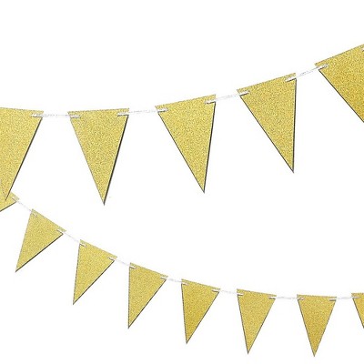 Juvale Gold Vintage Banner Bunting Flags Garland Party Decorations Supplies 3.75 x 5.5 in, 10 Feet