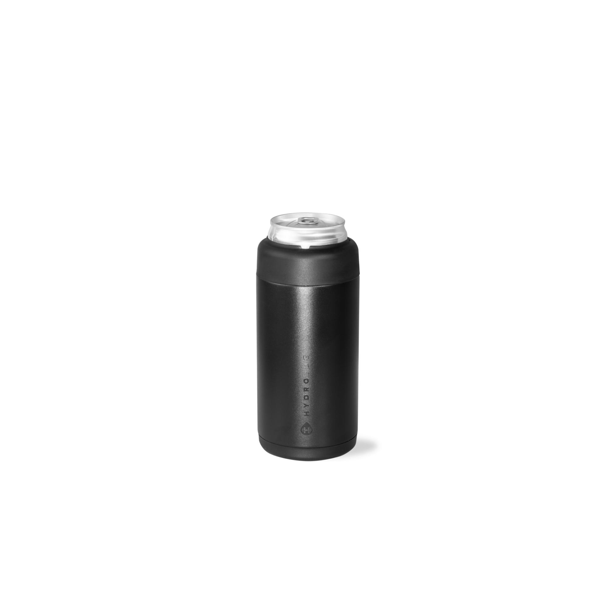 HydroJug Can Cooler – Insulated Stainless Steel Can Cooler Cup with Screw-Top Collar & Rubber Base - Slim 12oz, Black