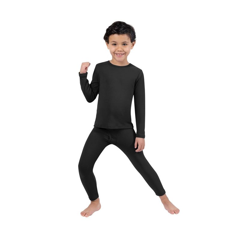 Kickoff Thermal Underwear for Kids Thermals Top and Bottom Boys Thermal Underwear Set Kids Long Underwear Base Layer Kids Pajamas (Black - 12-18M)