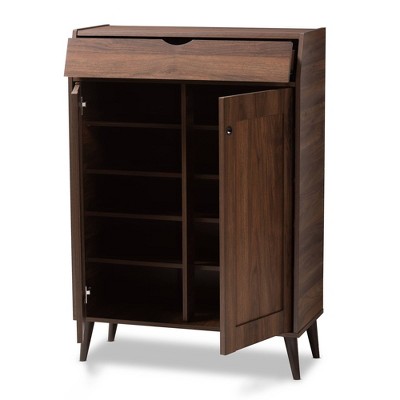 Walnut Brown 2-Door Wood Entryway Shoe Storage Cabinet